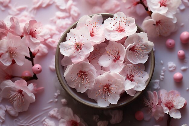 Photo de belles fleurs d'arbres sacrés sur un fond gris clair en gros plan sur l'ia générative