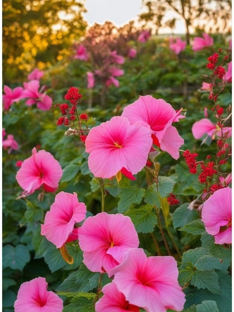 Belles fleurs en arrière-plan dans un jardin