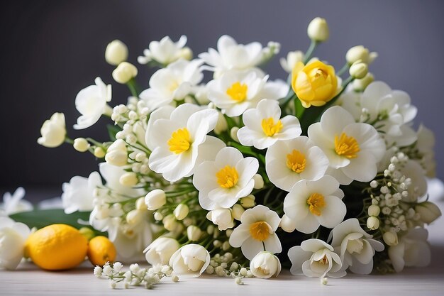 Photo de belles fleurs blanches un bouquet assez simple un beau printemps et des fleurs odorantes avec un piston jaune