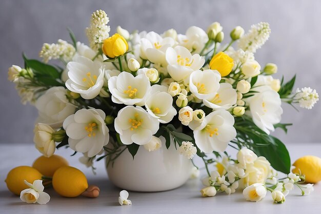 De belles fleurs blanches un bouquet assez simple un beau printemps et des fleurs odorantes avec un piston jaune