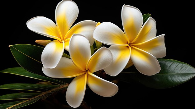 Photo de belles fleurs blanches de frangipani sur le fond sombre