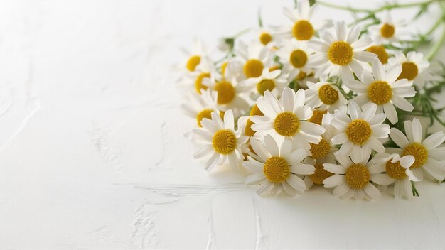 De belles fleurs de camomille sur un fond blanc