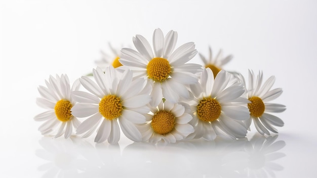 De belles fleurs de camomille sur un fond blanc