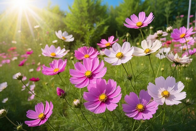 De belles fleurs de cosmos dans le jardin