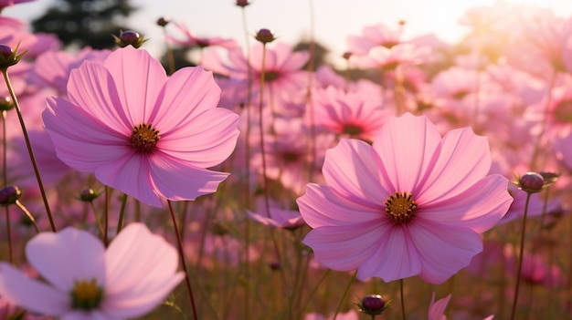 Belles fleurs de cosmos en fleurs, image de fond d'écran de plante, art généré par Ai