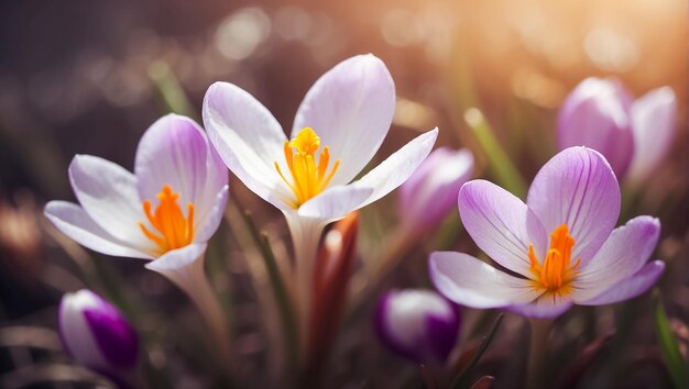 Photo de belles fleurs de crocus de printemps de près