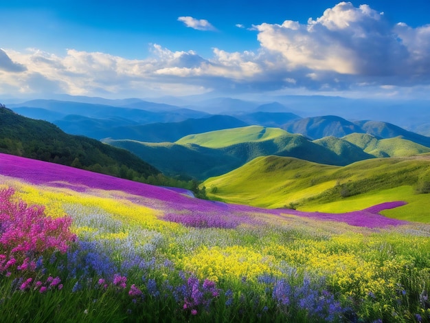 belles fleurs dans les montagnes avec ciel bleu beauté naturelle