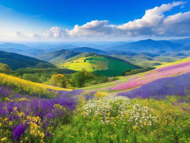 belles fleurs dans les montagnes avec ciel bleu beauté naturelle