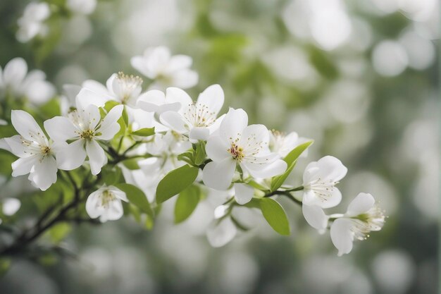 De belles fleurs et feuilles de printemps sur fond blanc avec un espace négatif généré par l'IA