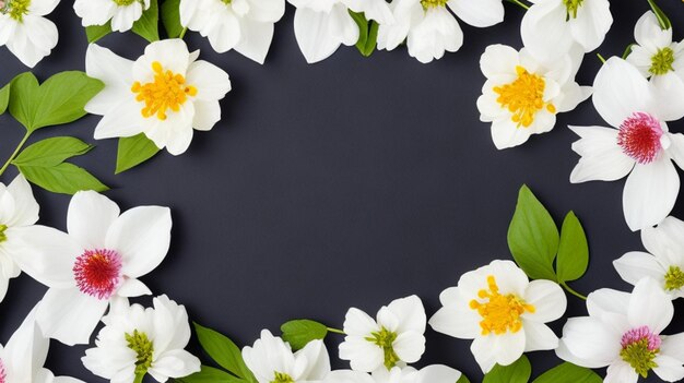 belles fleurs et feuilles de printemps sur fond blanc avec espace négatif