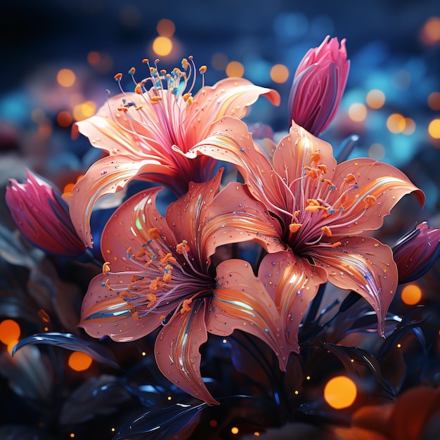 De belles fleurs fleurissent avec un effet de lumière brillante