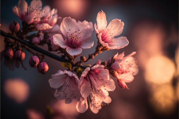 Belles fleurs de fleurs de cerisier roses au printemps