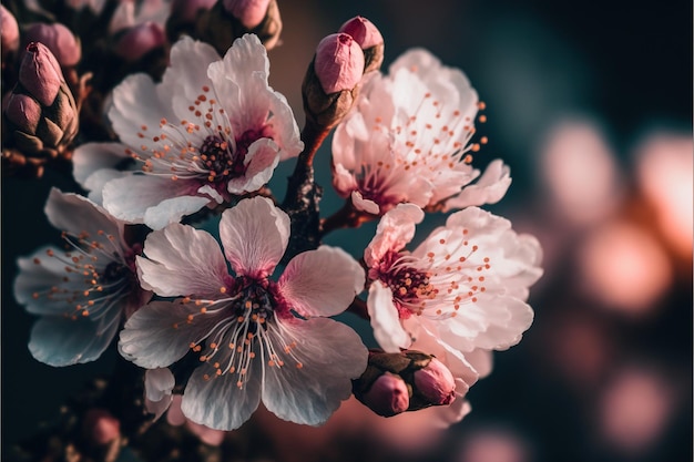 Belles fleurs de fleurs de cerisier roses au printemps