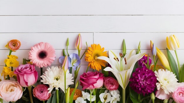 De belles fleurs sur un fond blanc en bois