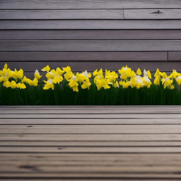 Belles fleurs sur un fond en bois Un parquet contre de belles fleurs jardin