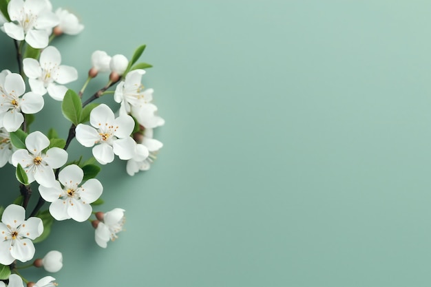 de belles fleurs sur un fond vert pastel avec un espace de copie