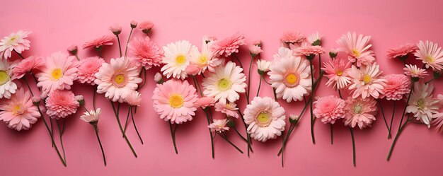 De belles fleurs de gerberas roses sur un fond plat rose