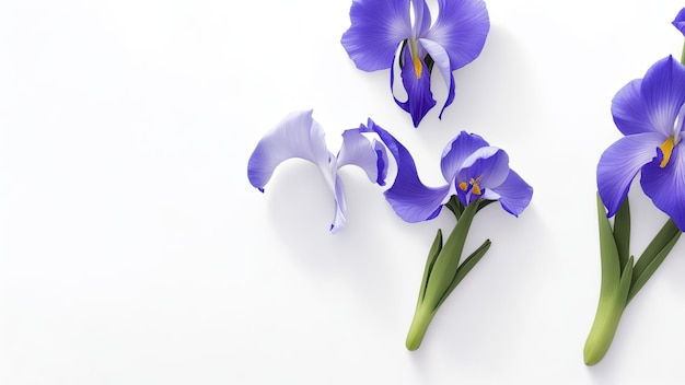 De belles fleurs d'iris sur une surface blanche