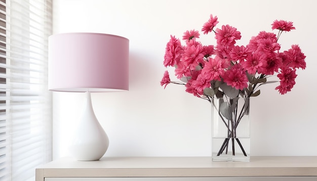 belles fleurs avec lampe de table sur blanc