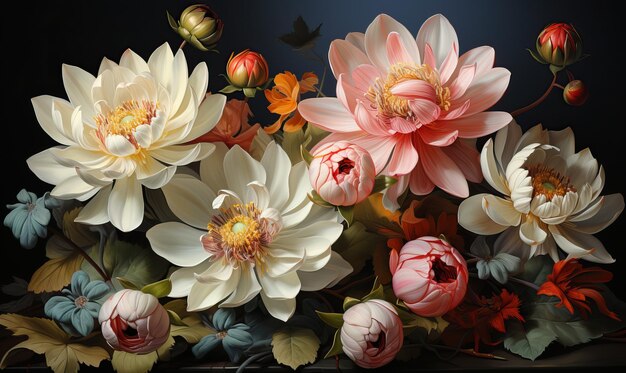 De belles fleurs de lotus rapprochées sur un fond sombre Focus doux sélectif