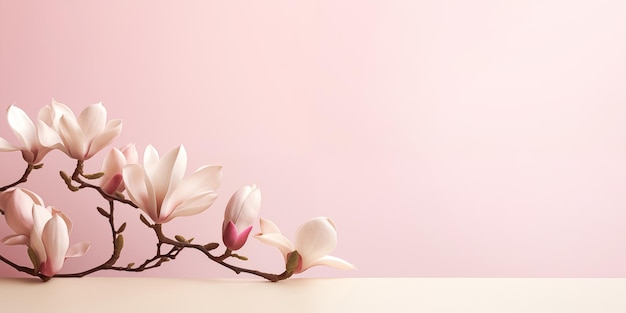 De belles fleurs de magnolia isolées sur un fond rose, un espace de copie à thème de printemps délicat