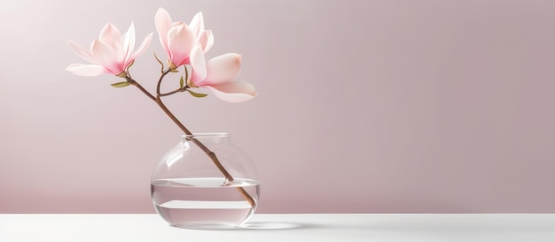 De belles fleurs de magnolia de printemps roses sur une bouteille