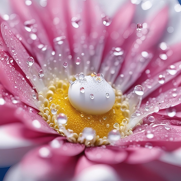 Photo de belles fleurs de marguerite définissent des gouttes d'eau de particules légères