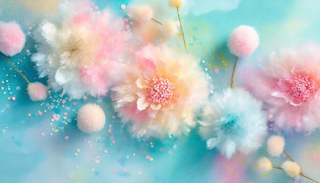 De belles fleurs moelleuses créatives, des éclaboussures de couleurs pastel, un bouquet de rêve.