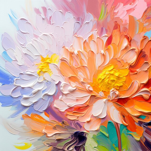 Belles fleurs multicolores sur fond blanc Fragment d'œuvres d'art