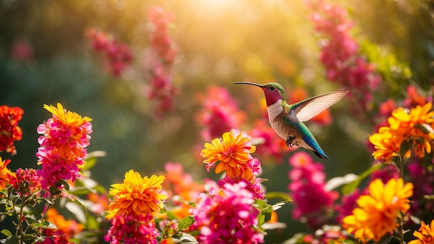 De belles fleurs d'oiseaux colibris