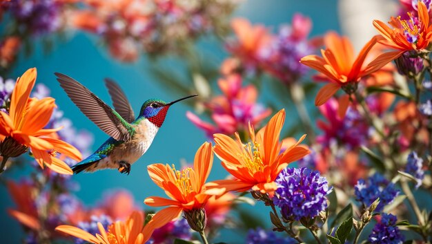 De belles fleurs d'oiseaux colibris