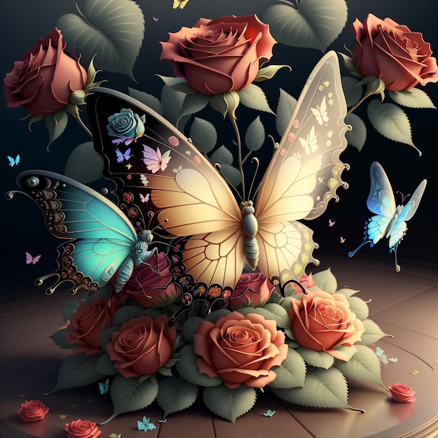 Belles fleurs et papillons Generative AI