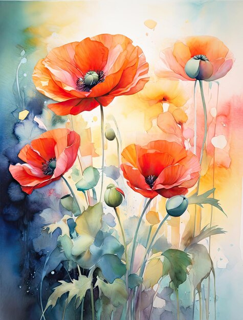 De belles fleurs de pavot Peinture florale