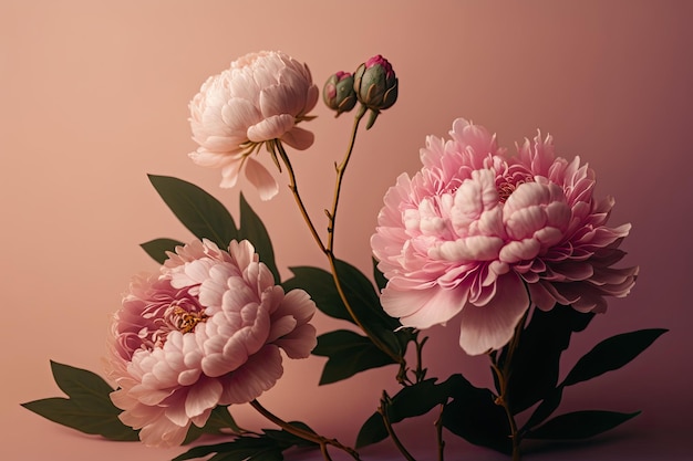 Belles fleurs de pivoine sur fond rose Illustration AI Générative