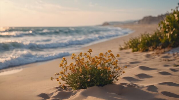 De belles fleurs sur la plage de la mer