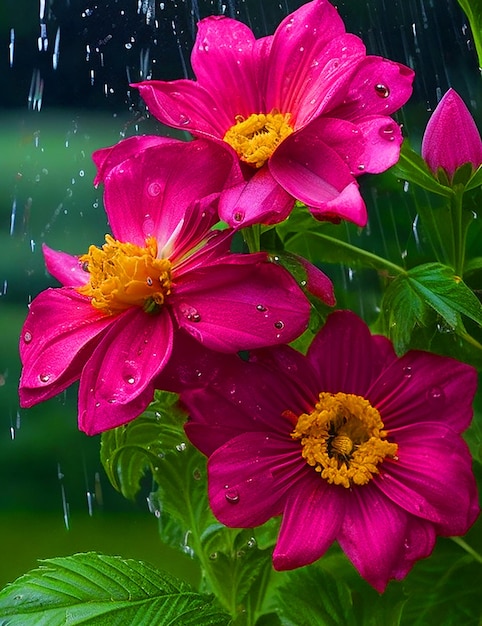 De belles fleurs avec de la pluie