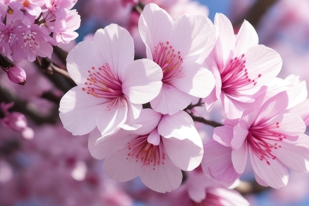 Photo de belles fleurs roses au lever du soleil en arrière-plan