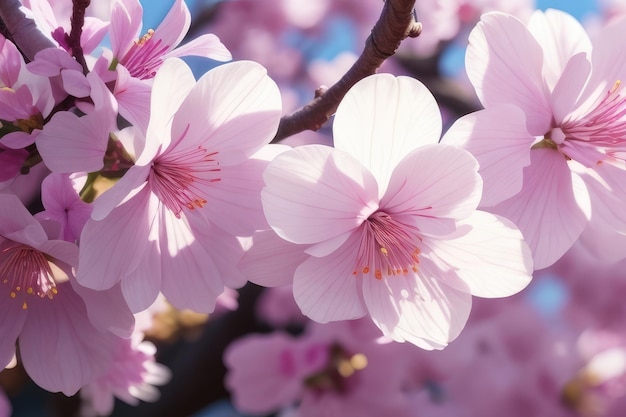 De belles fleurs roses au lever du soleil en arrière-plan