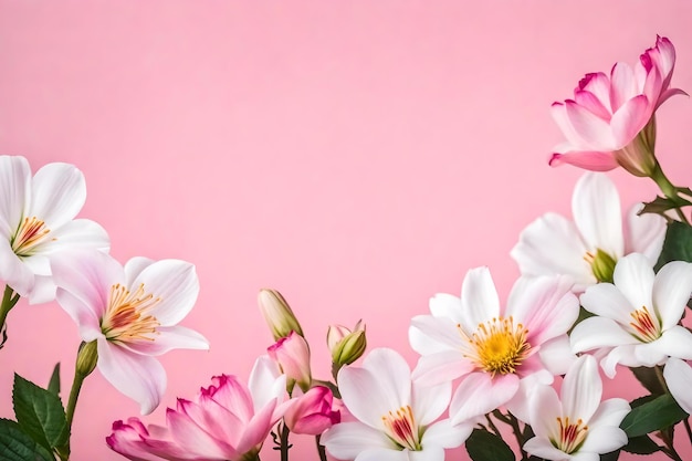 Photo belles fleurs roses et blanches sur fond rose