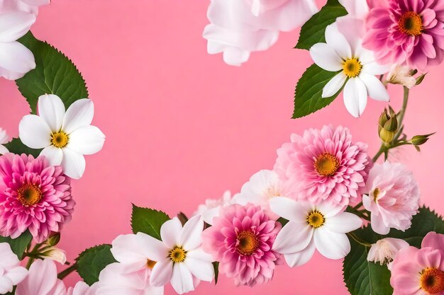 Photo belles fleurs roses et blanches sur fond rose