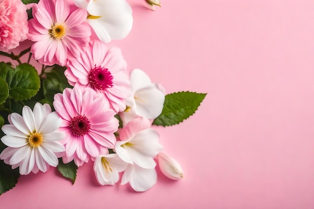 Photo belles fleurs roses et blanches sur fond rose