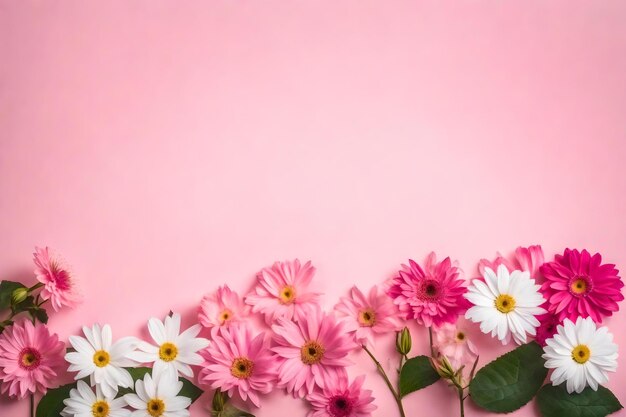 Photo belles fleurs roses et blanches sur fond rose