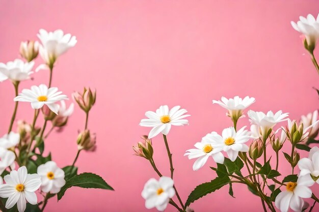 Photo belles fleurs roses et blanches sur fond rose