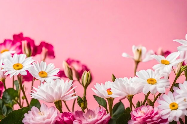 Photo belles fleurs roses et blanches sur fond rose