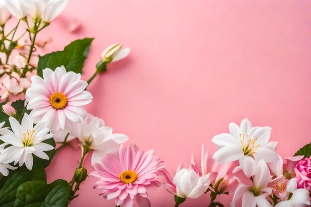 Photo belles fleurs roses et blanches sur fond rose