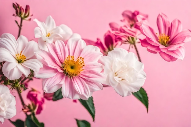 Photo belles fleurs roses et blanches sur fond rose