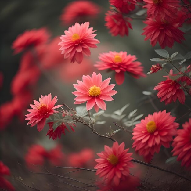 De belles fleurs rouges de dahlia dans le jardin ton vintage génératif ai