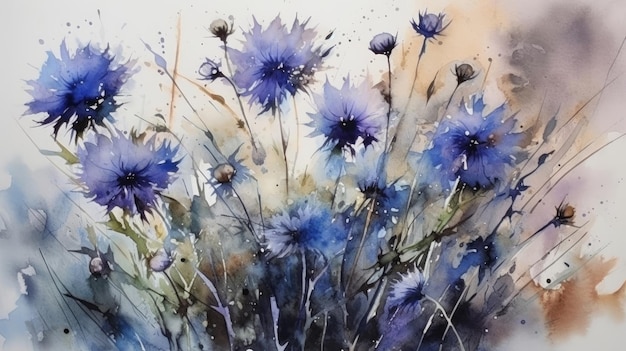 De belles fleurs sauvages des fleurs de maïs dans la nature dans le style d'aquarelle