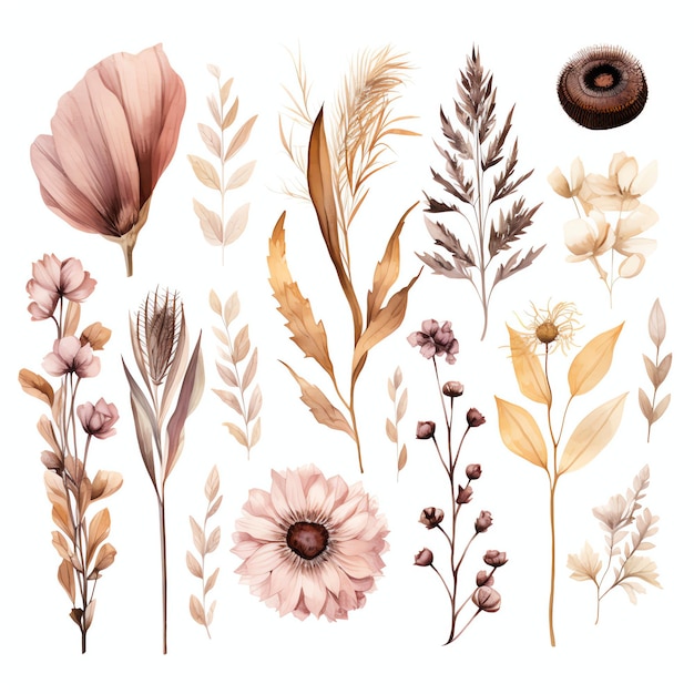 de belles fleurs séchées dans une illustration de clipart de style boho