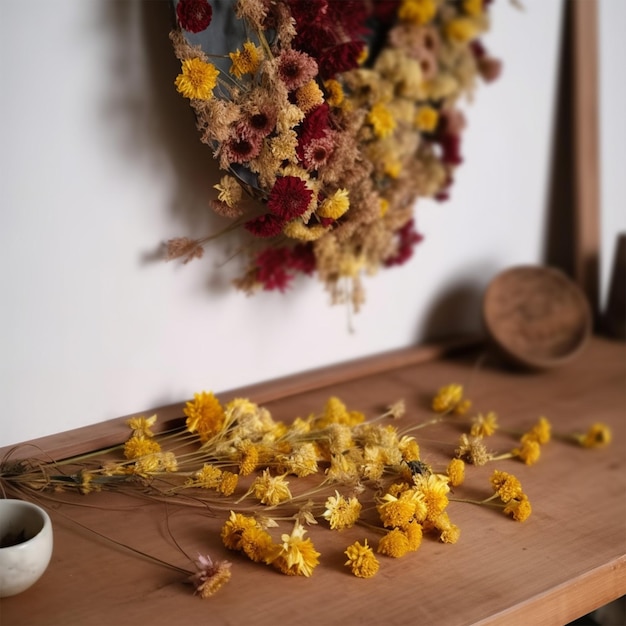 De belles fleurs sèches jaunes